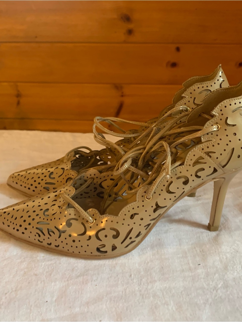 VEGAN leather lace heels